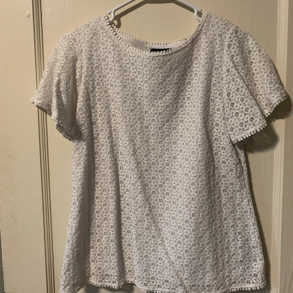 Short sleeve white eyelet blouse